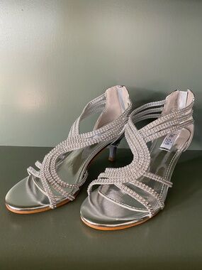 Embellished Silver Strappy Evening Heels